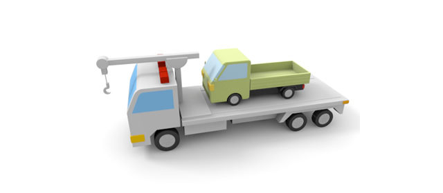 荷台｜レッカー車｜移動 - 運転/あおり/ハンドル/ドライバー/危険/事故/イラスト/3Dレンダリング