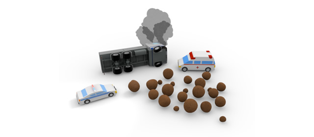 落岩事故｜トラック｜救急車 - 運転/あおり/ハンドル/ドライバー/危険/事故/イラスト/3Dレンダリング