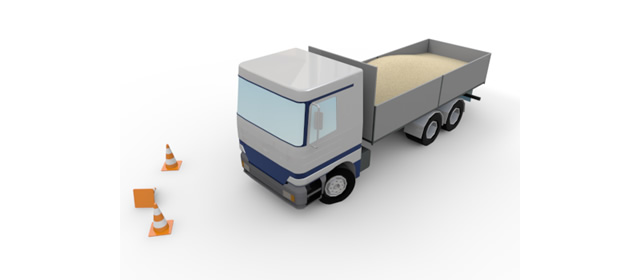 大型トラック｜カラーコーン｜不注意 - 運転/あおり/ハンドル/ドライバー/危険/事故/イラスト/3Dレンダリング