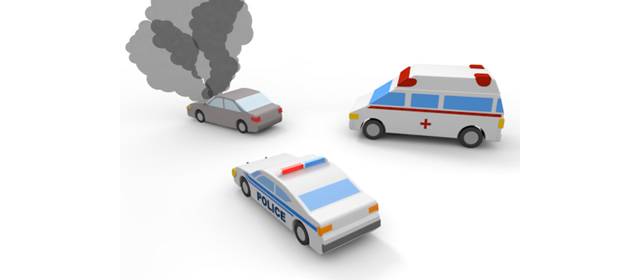 事故｜救急車｜パトカー - 運転/あおり/ハンドル/ドライバー/危険/事故/イラスト/3Dレンダリング