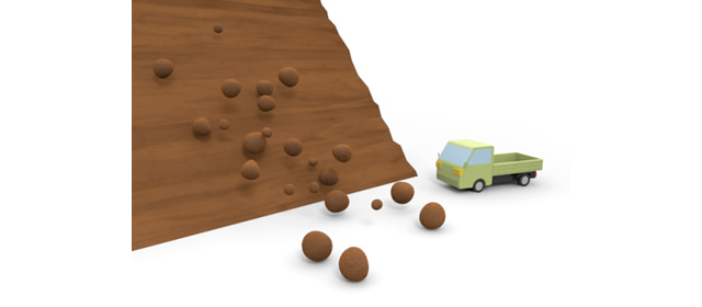 落石注意｜岩 - 運転/あおり/ハンドル/ドライバー/危険/事故/イラスト/3Dレンダリング