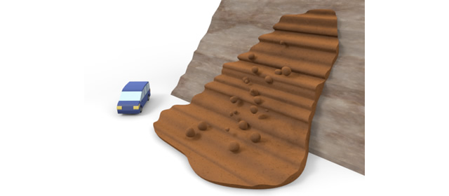 土砂崩れ｜落石｜岩 - 運転/あおり/ハンドル/ドライバー/危険/事故/イラスト/3Dレンダリング