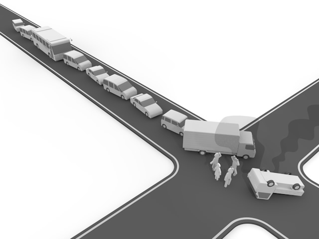 渋滞｜交通事故｜けが人 - 運転/あおり/ハンドル/ドライバー/危険/事故/イラスト/3Dレンダリング