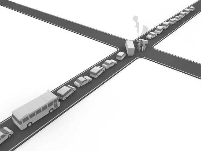 交通事故｜渋滞｜横転 - 運転/あおり/ハンドル/ドライバー/危険/事故/イラスト/3Dレンダリング