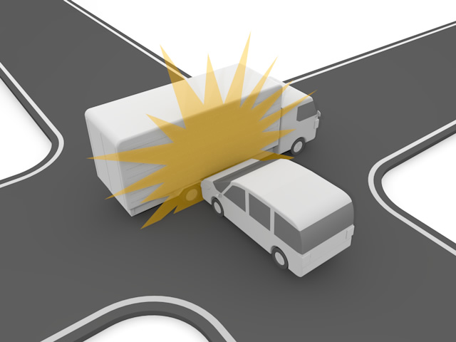 側面｜トラック｜衝突 - 運転/あおり/ハンドル/ドライバー/危険/事故/イラスト/3Dレンダリング