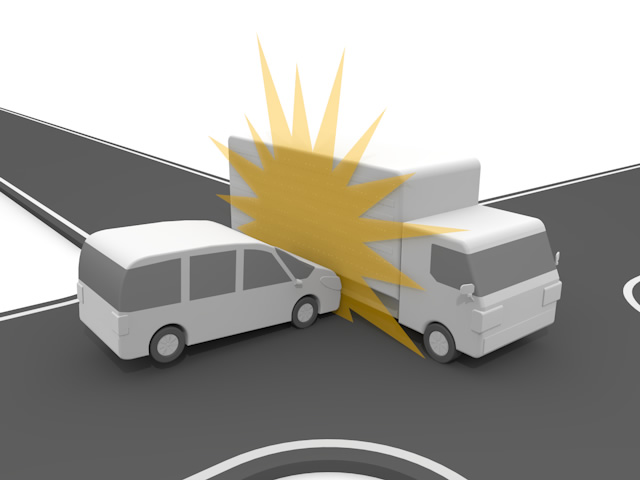 トラック｜側面｜交通事故 - 運転/あおり/ハンドル/ドライバー/危険/事故/イラスト/3Dレンダリング