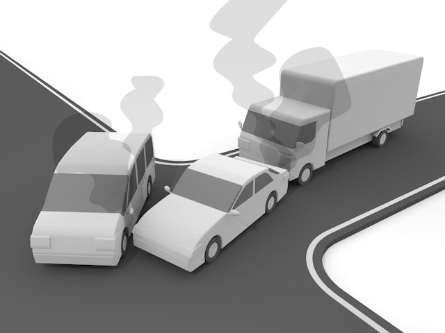 玉突き｜自動車｜事故 - 運転/あおり/ハンドル/ドライバー/危険/事故/イラスト/3Dレンダリング