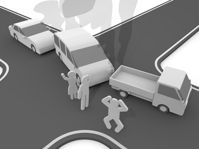 玉突き事故｜パニック｜けが人 - 運転/あおり/ハンドル/ドライバー/危険/事故/イラスト/3Dレンダリング