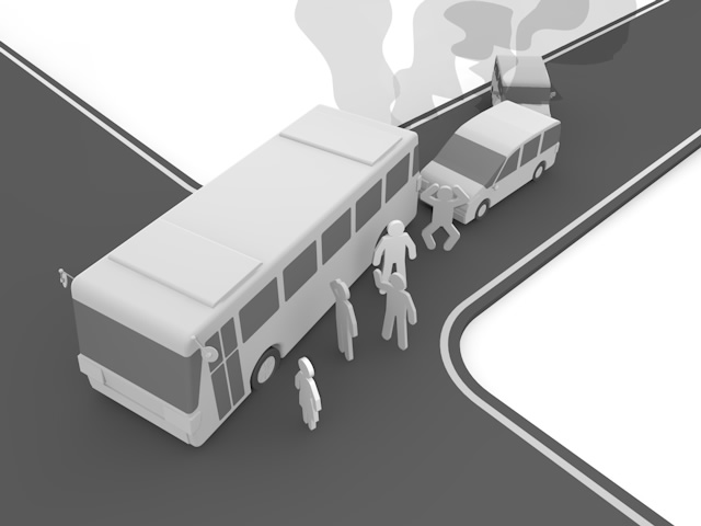 追突｜バス｜交通違反 - 運転/あおり/ハンドル/ドライバー/危険/事故/イラスト/3Dレンダリング