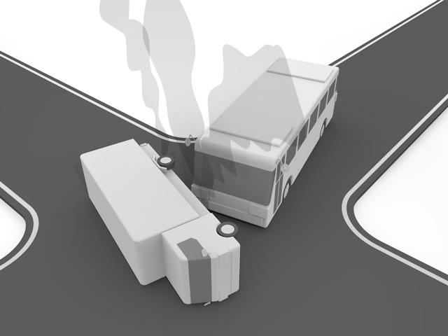 横転｜バス｜衝突｜トラック - 運転/あおり/ハンドル/ドライバー/危険/事故/イラスト/3Dレンダリング
