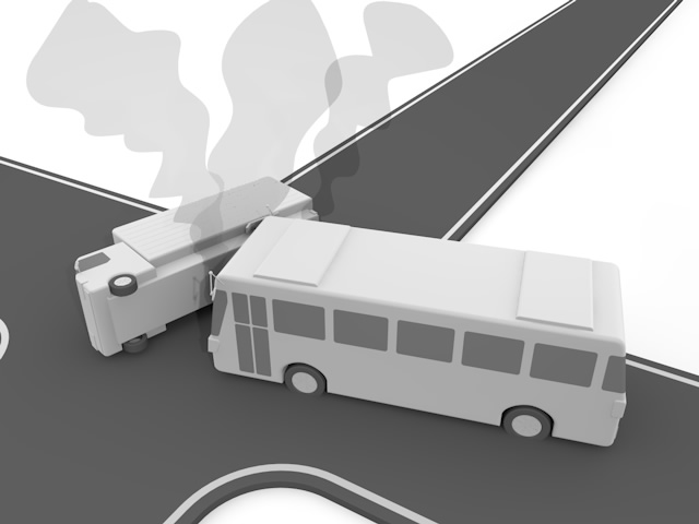 バス衝突｜トラック｜事故 - 運転/あおり/ハンドル/ドライバー/危険/事故/イラスト/3Dレンダリング