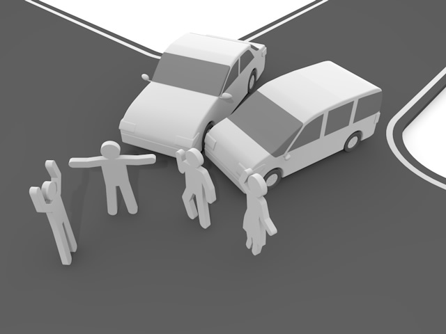 接触事故｜憤慨｜自動車 - 運転/あおり/ハンドル/ドライバー/危険/事故/イラスト/3Dレンダリング