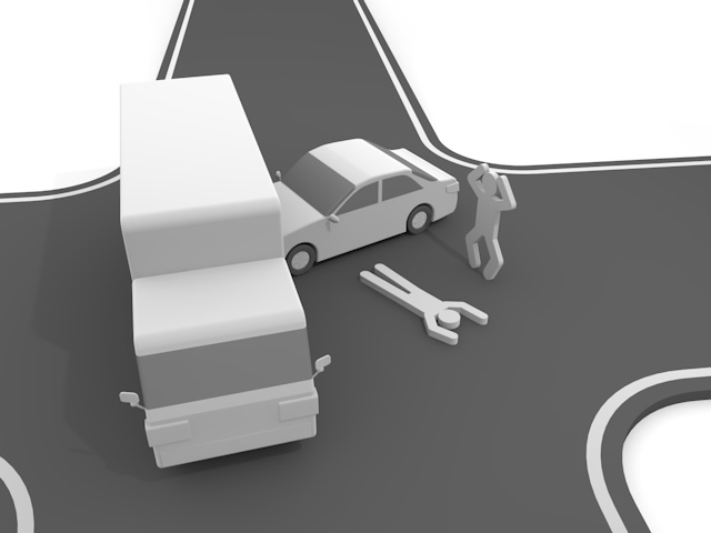 トラック｜交通事故｜重体｜人身 - 運転/あおり/ハンドル/ドライバー/危険/事故/イラスト/3Dレンダリング