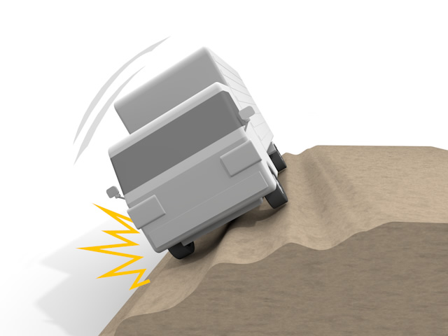 トラック｜崖｜転がる - 運転/あおり/ハンドル/ドライバー/危険/事故/イラスト/3Dレンダリング