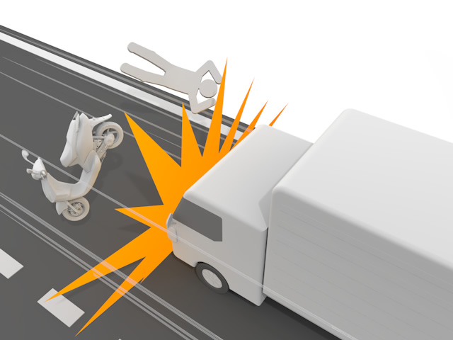 トラック｜交通事故｜バイク - 運転/あおり/ハンドル/ドライバー/危険/事故/イラスト/3Dレンダリング