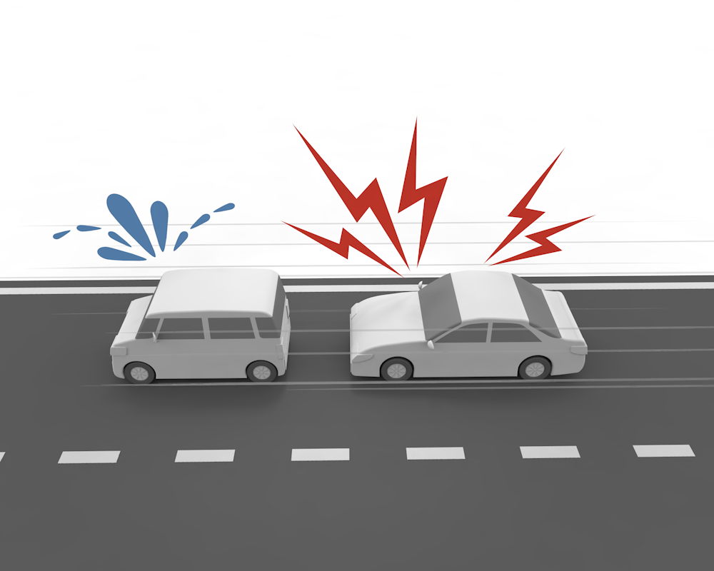 車間距離保持義務違反/進路変更禁止違反/危険な運転をした結果 - 運転/あおり/ハンドル/ドライバー/危険/事故/イラスト/3Dレンダリング