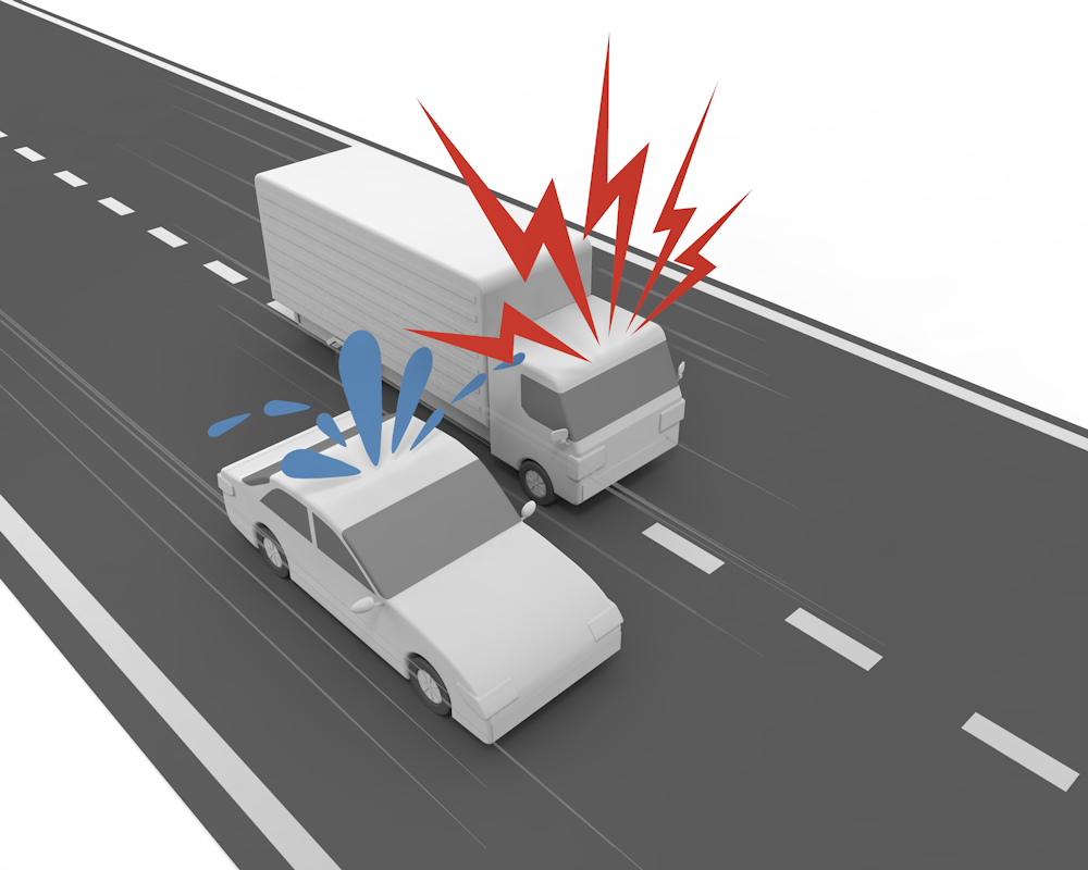 あおり運転殴打事件/暴力事件に発展する危険性/道路上を走行する自動車 - 運転/あおり/ハンドル/ドライバー/危険/事故/イラスト/3Dレンダリング