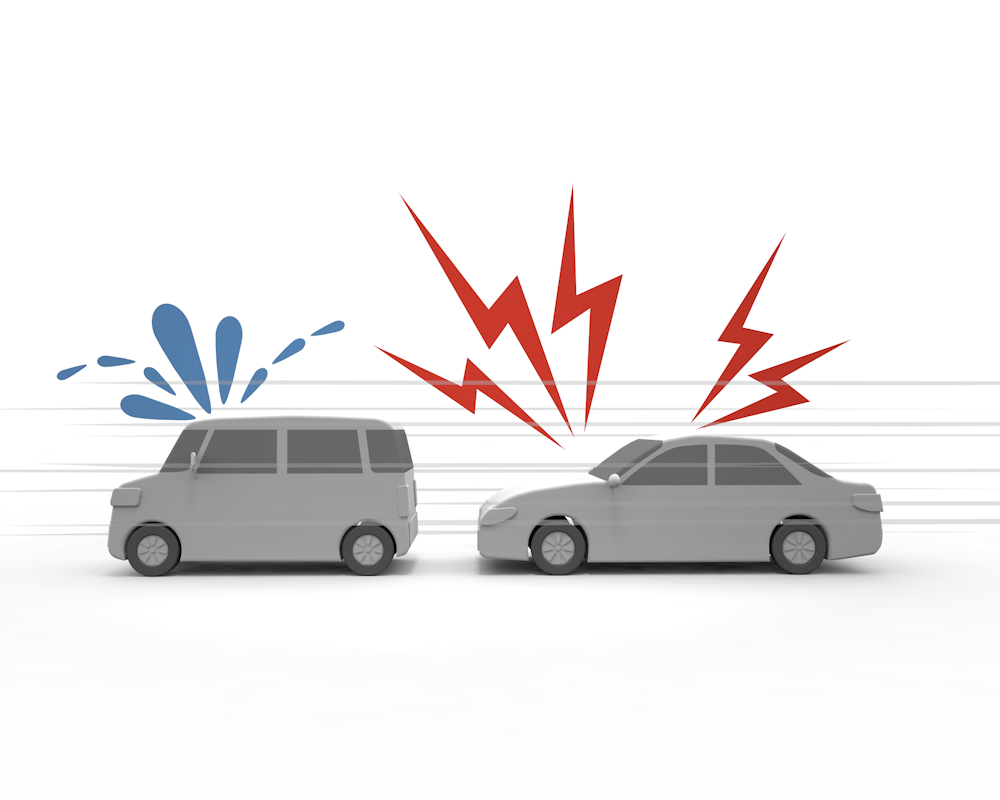 急ブレーキ禁止違反/道路交通法違反/暴力事件に発展する危険性 - 運転/あおり/ハンドル/ドライバー/危険/事故/イラスト/3Dレンダリング