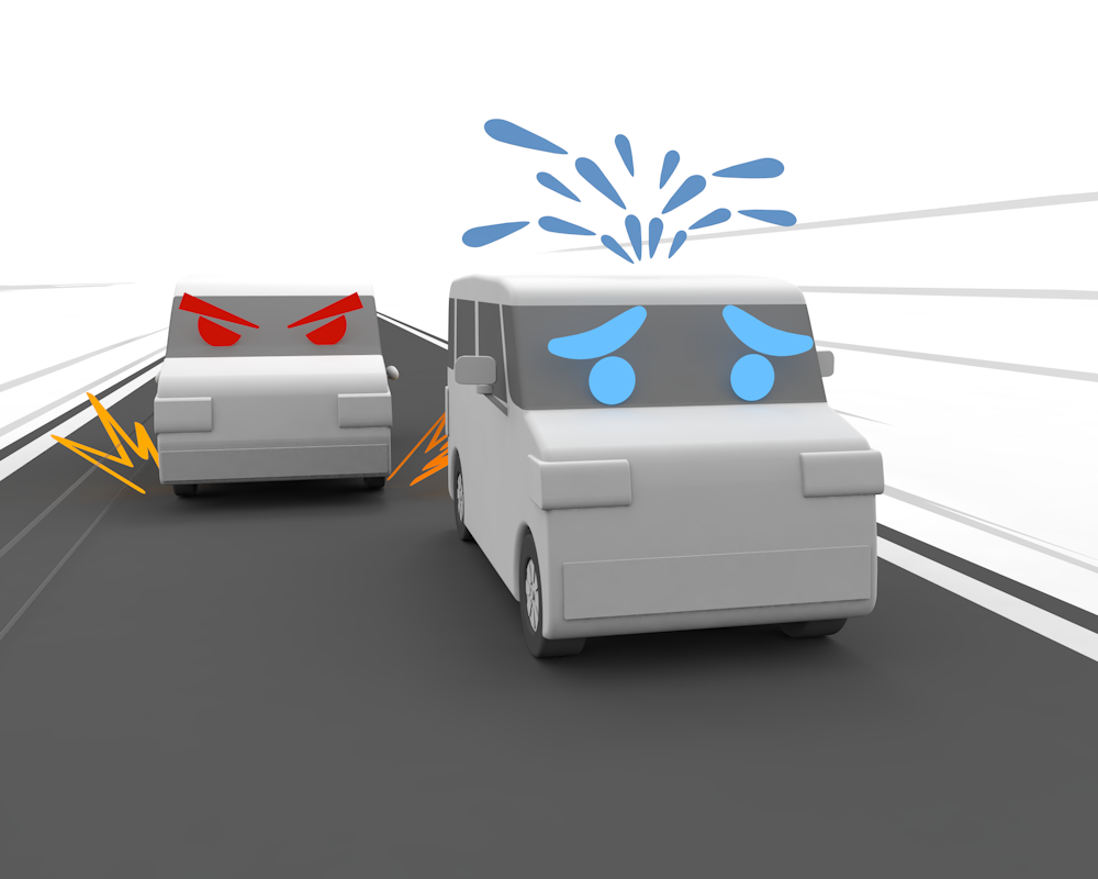 危険運転致死傷罪/妨害目的運転/サイトの挿絵に使う/道路上を走行する自動車 - 運転/あおり/ハンドル/ドライバー/危険/事故/イラスト/3Dレンダリング