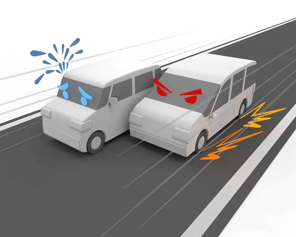 車間距離保持義務違反/進路変更禁止違反/危険な運転をした結果 - 運転/あおり/ハンドル/ドライバー/危険/事故/イラスト/3Dレンダリング