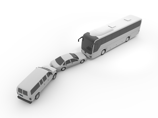 バス｜自動車｜衝突 - 運転/あおり/ハンドル/ドライバー/危険/事故/イラスト/3Dレンダリング