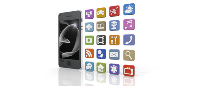 アプリケーションとスマートフォン - スマホ / イラスト / アプリケーション / 写真 / フリー素材 / モバイル / フォト / サーバー / ネット