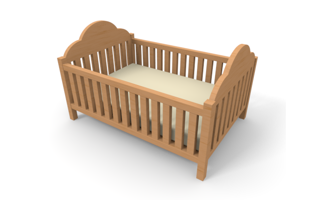 赤ちゃんベッド - ウッド/木材/イラスト/写真/フリー素材/フォト/質感/3D