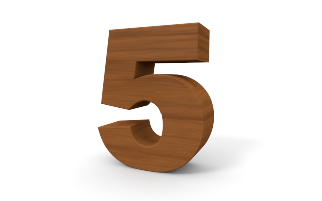 数字の「5」 - ウッド/木材/イラスト/写真/フリー素材/フォト/質感/3D