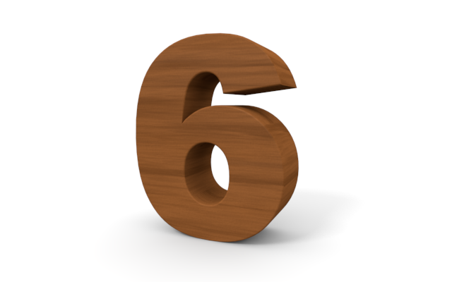 数字の「6」 - ウッド/木材/イラスト/写真/フリー素材/フォト/質感/3D
