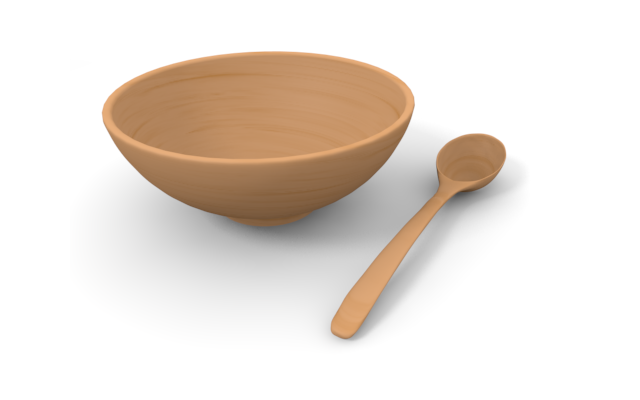 スプーンと皿 - ウッド/木材/イラスト/写真/フリー素材/フォト/質感/3D