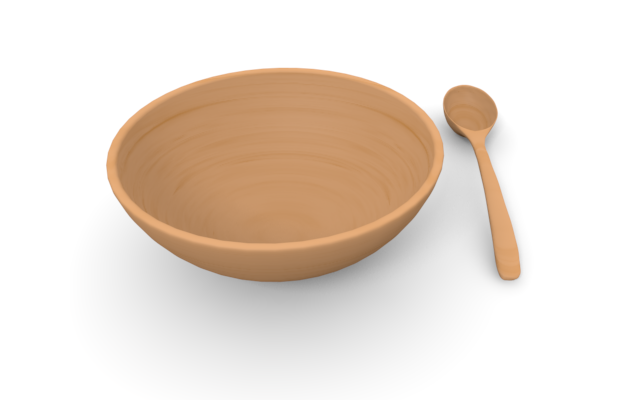 ボール皿とスプーン - ウッド/木材/イラスト/写真/フリー素材/フォト/質感/3D