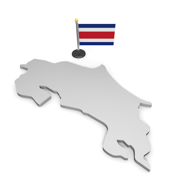 コスタリカ - ナショナルフラッグ / 世界地図 / イラスト / 写真 / 国旗 / フリー素材