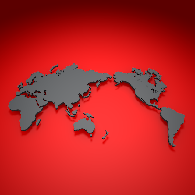 世界地図｜立体｜赤色 - ナショナルフラッグ / 世界地図 / イラスト / 写真 / 国旗 / フリー素材