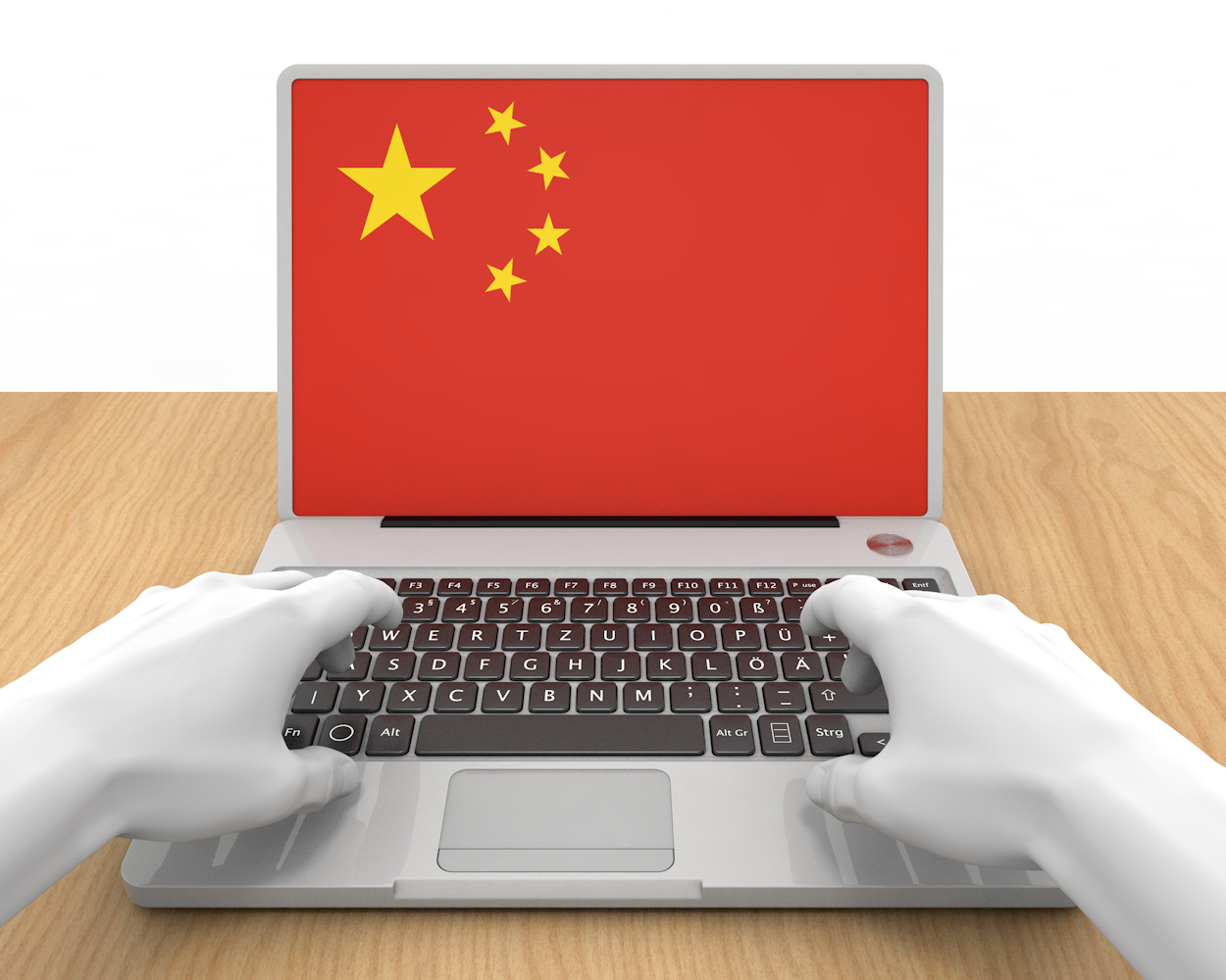 中国｜国旗｜ノートパソコン｜手 - ナショナルフラッグ / 世界地図 / イラスト / 写真 / 国旗 / フリー素材