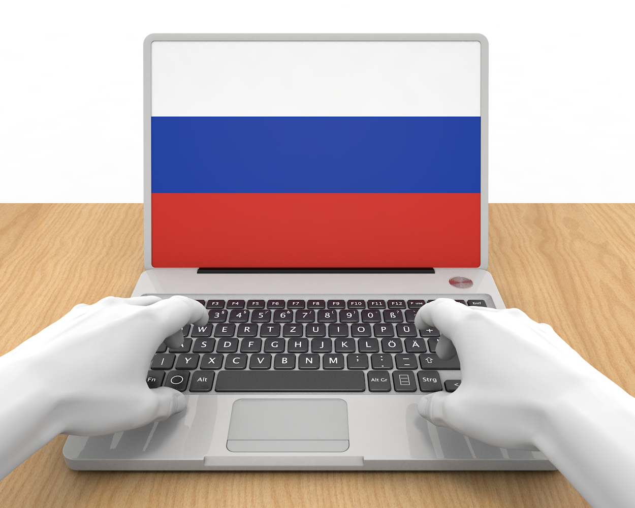 ロシア｜国旗｜ノートパソコン｜手 - ナショナルフラッグ / 世界地図 / イラスト / 写真 / 国旗 / フリー素材