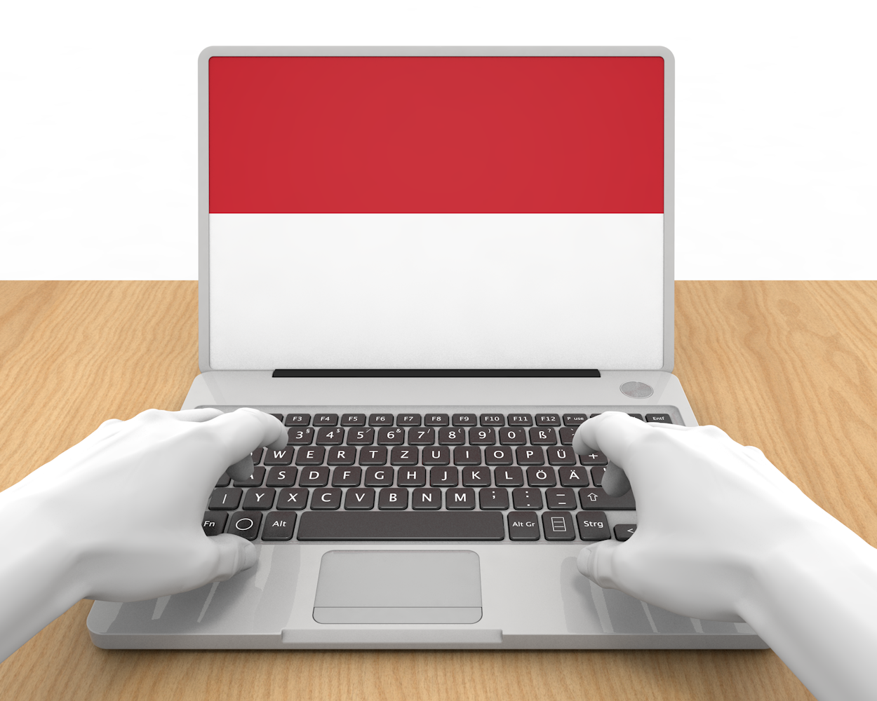インドネシア｜国旗｜ラップトップ｜デスクワーク - ナショナルフラッグ / 世界地図 / イラスト / 写真 / 国旗 / フリー素材