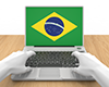 ブラジル｜国旗｜ノートパソコン｜手 - 国旗｜世界地図｜フリーイラスト素材