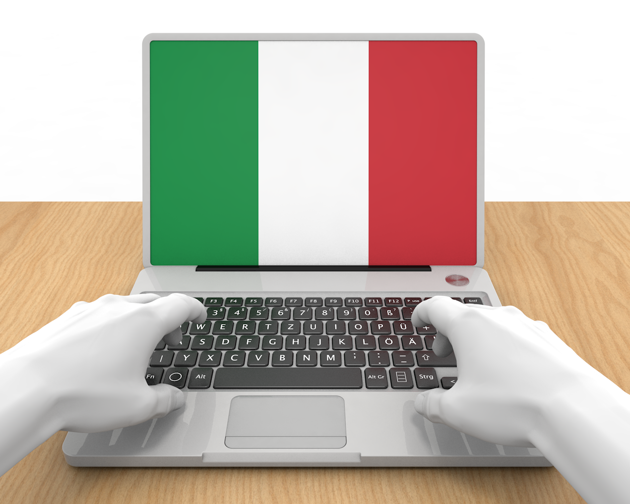 イタリア｜国旗｜ノートパソコン｜手 - ナショナルフラッグ / 世界地図 / イラスト / 写真 / 国旗 / フリー素材