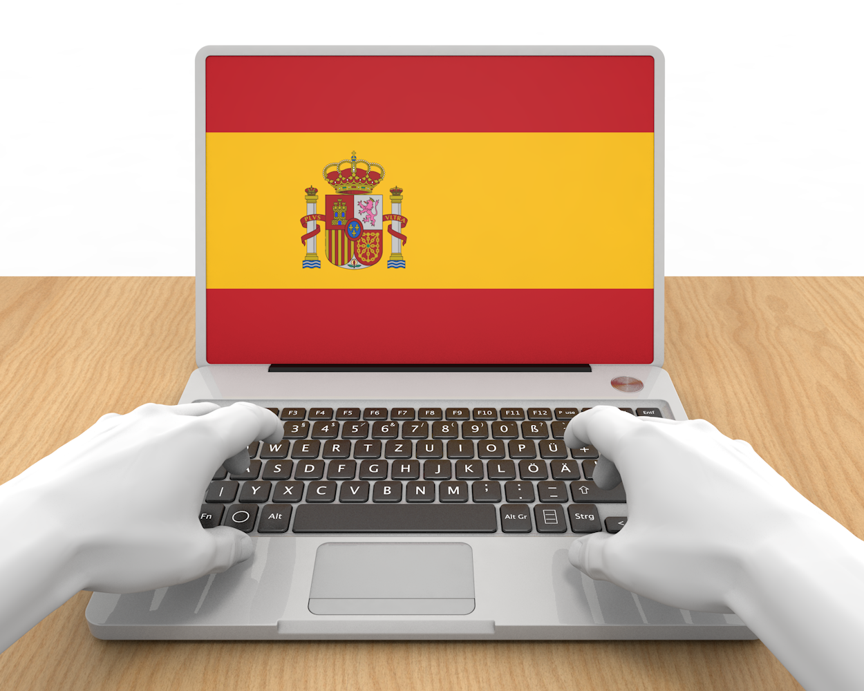 スペイン｜国旗｜ノートパソコン｜手 - ナショナルフラッグ / 世界地図 / イラスト / 写真 / 国旗 / フリー素材