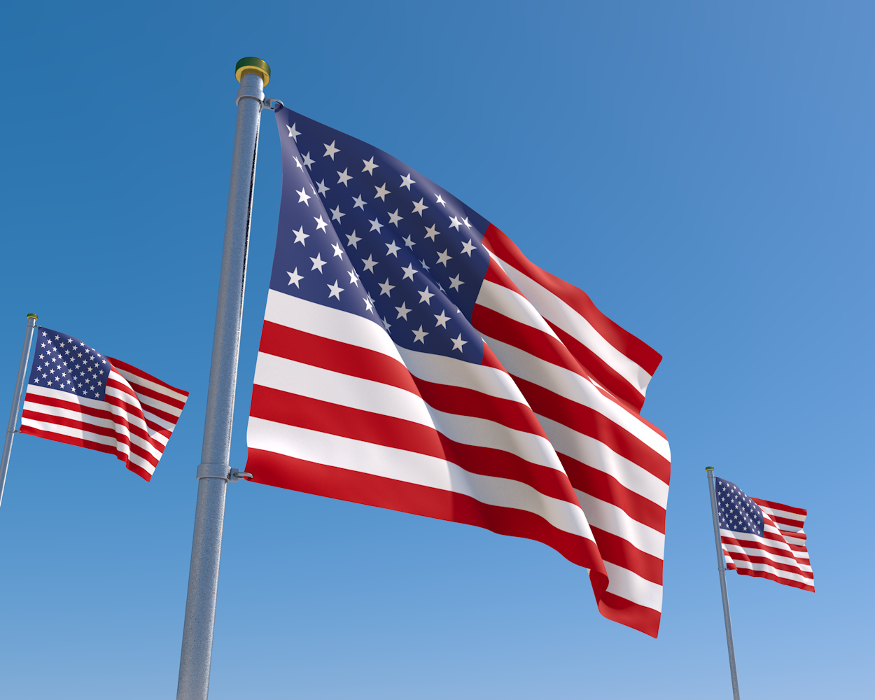 アメリカ｜米国｜国旗｜青空｜風 - ナショナルフラッグ / 世界地図 / イラスト / 写真 / 国旗 / フリー素材