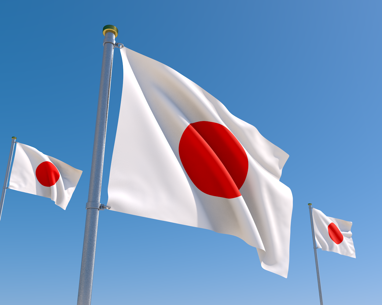 日本｜国旗｜青空｜風 - ナショナルフラッグ / 世界地図 / イラスト / 写真 / 国旗 / フリー素材