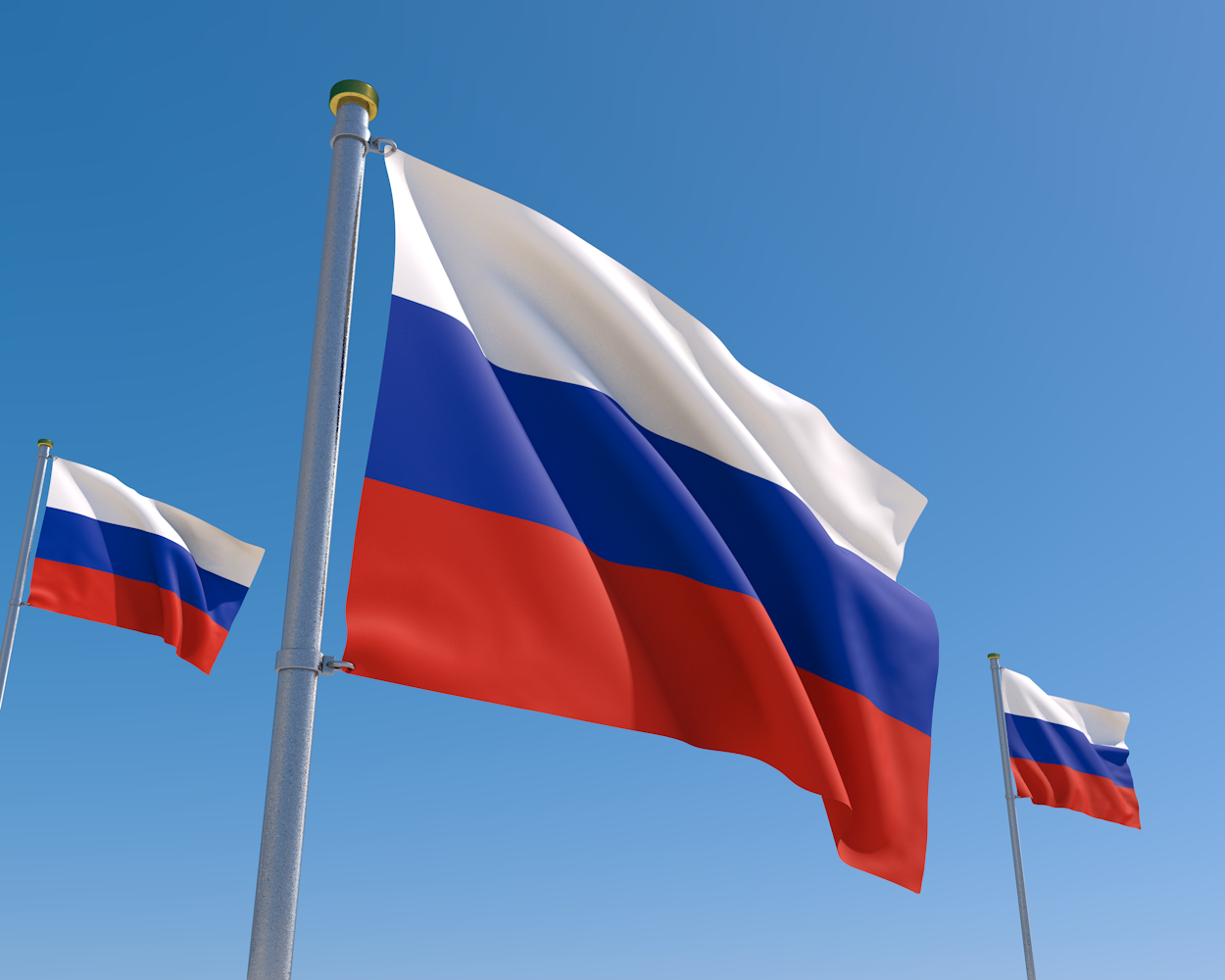 ロシア｜国旗｜風になびく｜晴天 - ナショナルフラッグ / 世界地図 / イラスト / 写真 / 国旗 / フリー素材
