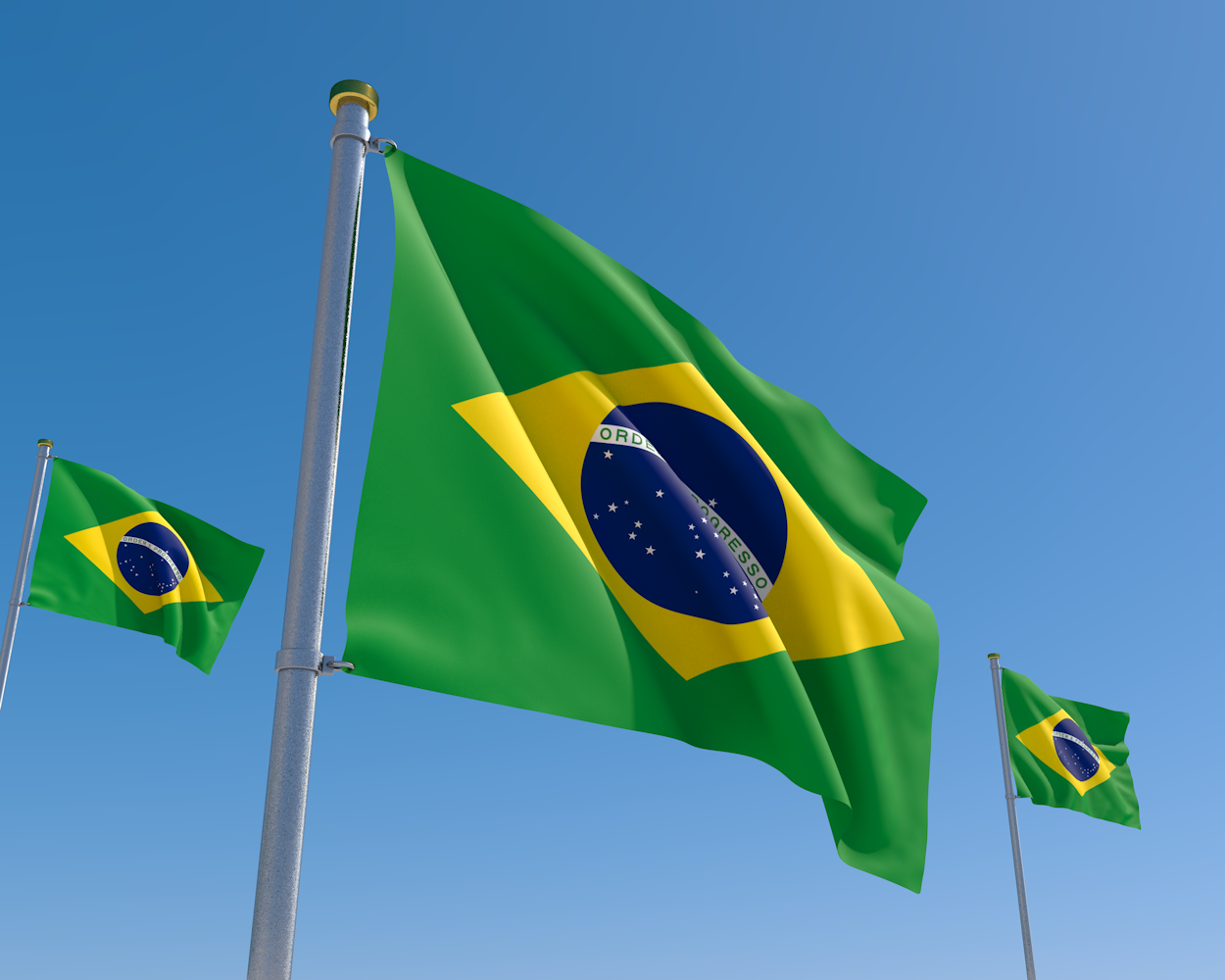 ブラジル｜国旗｜風になびく｜晴天 - ナショナルフラッグ / 世界地図 / イラスト / 写真 / 国旗 / フリー素材