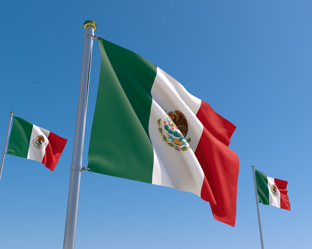 メキシコ｜国旗｜風になびく｜晴天 - ナショナルフラッグ / 世界地図 / イラスト / 写真 / 国旗 / フリー素材