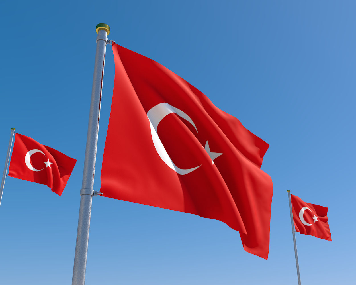 トルコ｜国旗｜青空｜風 - ナショナルフラッグ / 世界地図 / イラスト / 写真 / 国旗 / フリー素材