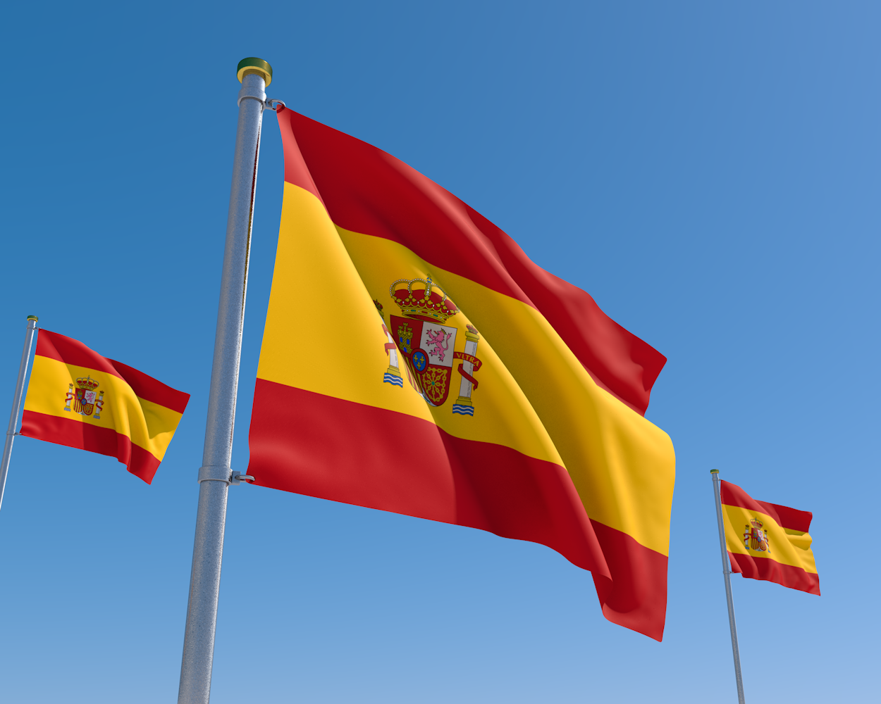 スペイン｜国旗｜風になびく｜晴天 - ナショナルフラッグ / 世界地図 / イラスト / 写真 / 国旗 / フリー素材